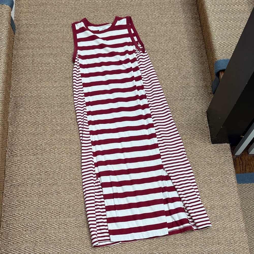 Current/Elliott Burgundy and White Striped Sleeveless Maxi Dress